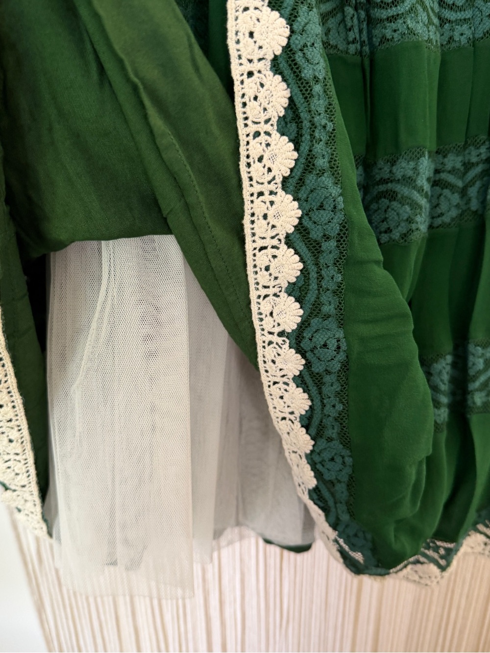 Hemant & Nandita Anthropologie Green Embroidered Full Skirt Dress S - Picture 5 of 14
